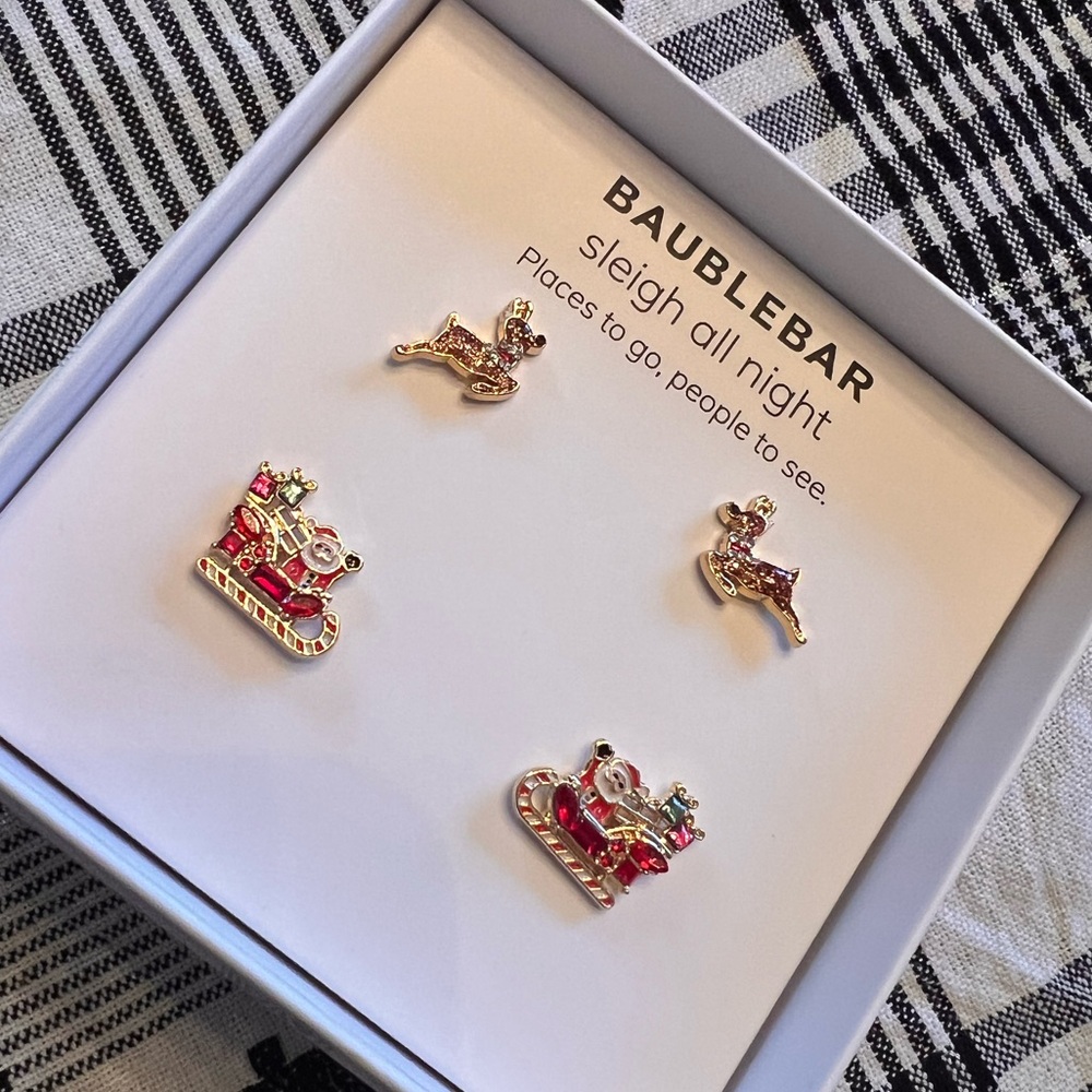 BaubleBar Santa Sleigh  and Reindeer Earrings Set